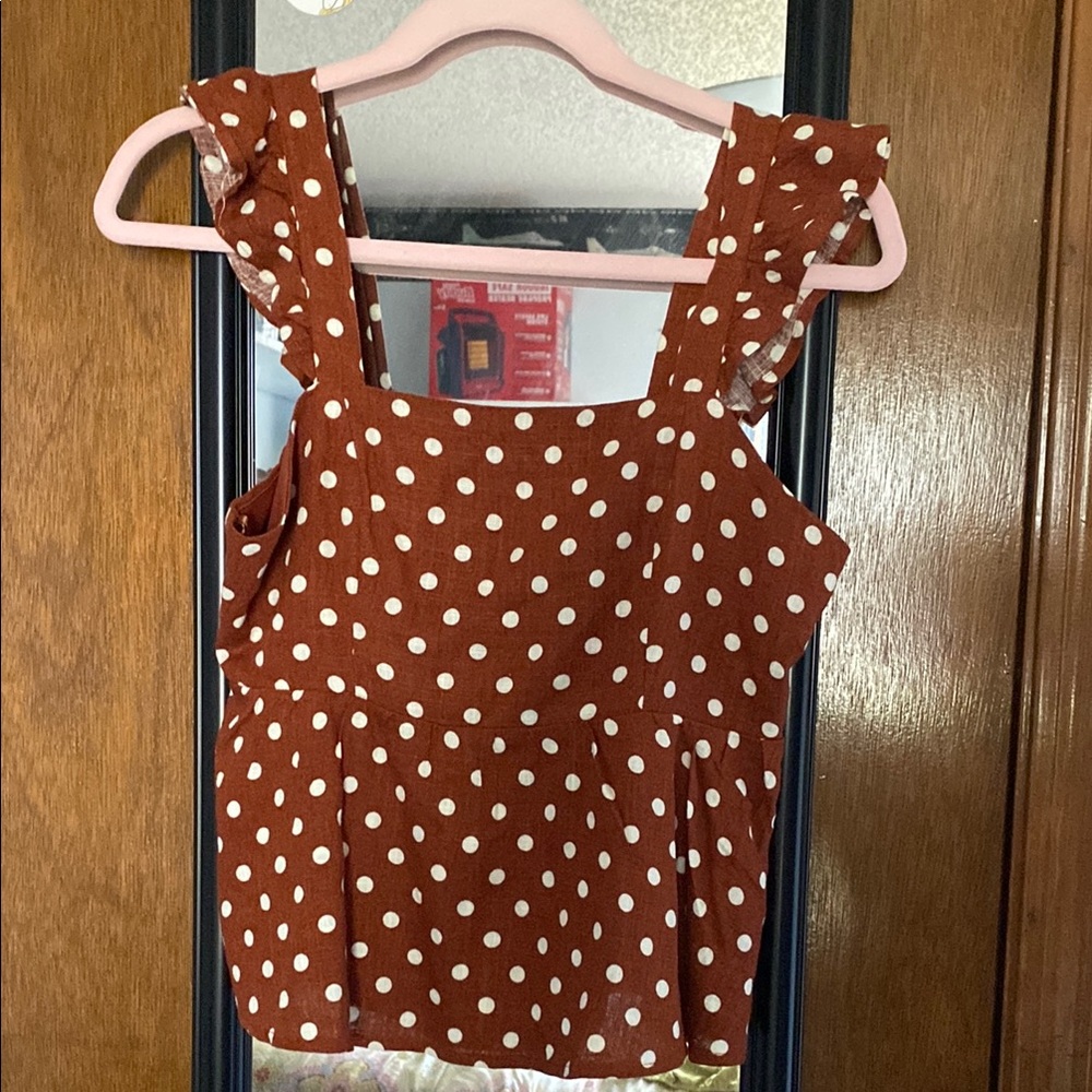 Brown Polka Dot Sleeveless Top